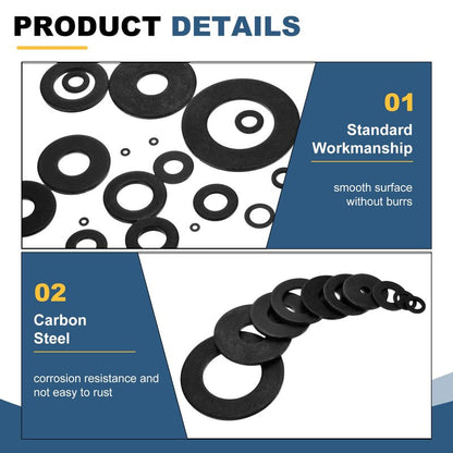 uxcell 20Pcs Carbon Steel Flat Washers, M8x30x3mm Black Oxidized Grade 8.8 Washer, Seal Gaskets Flat Ring for Screws Bolts Machinery Repair, Outdoor Construction