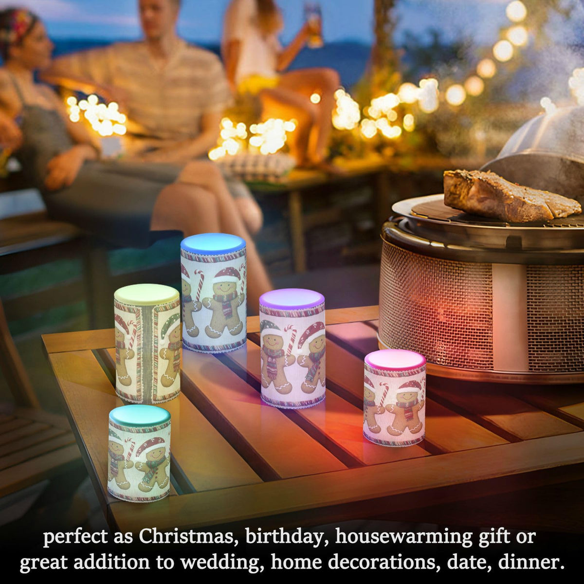 ALAZA Christmas Gingerbread Candy Cane03 Flickering Flameless Candles Battery Operated with Remote Timer,Tea Light Candles LED Pillar Votive Candles Set of 2 for Outdoor Indoor Decorations