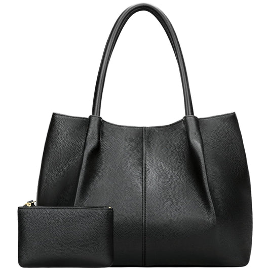 KKXIU Tote Bag for Women Vegan Leather Shoulder Purse Large Capacity Travel Bag (Black)
