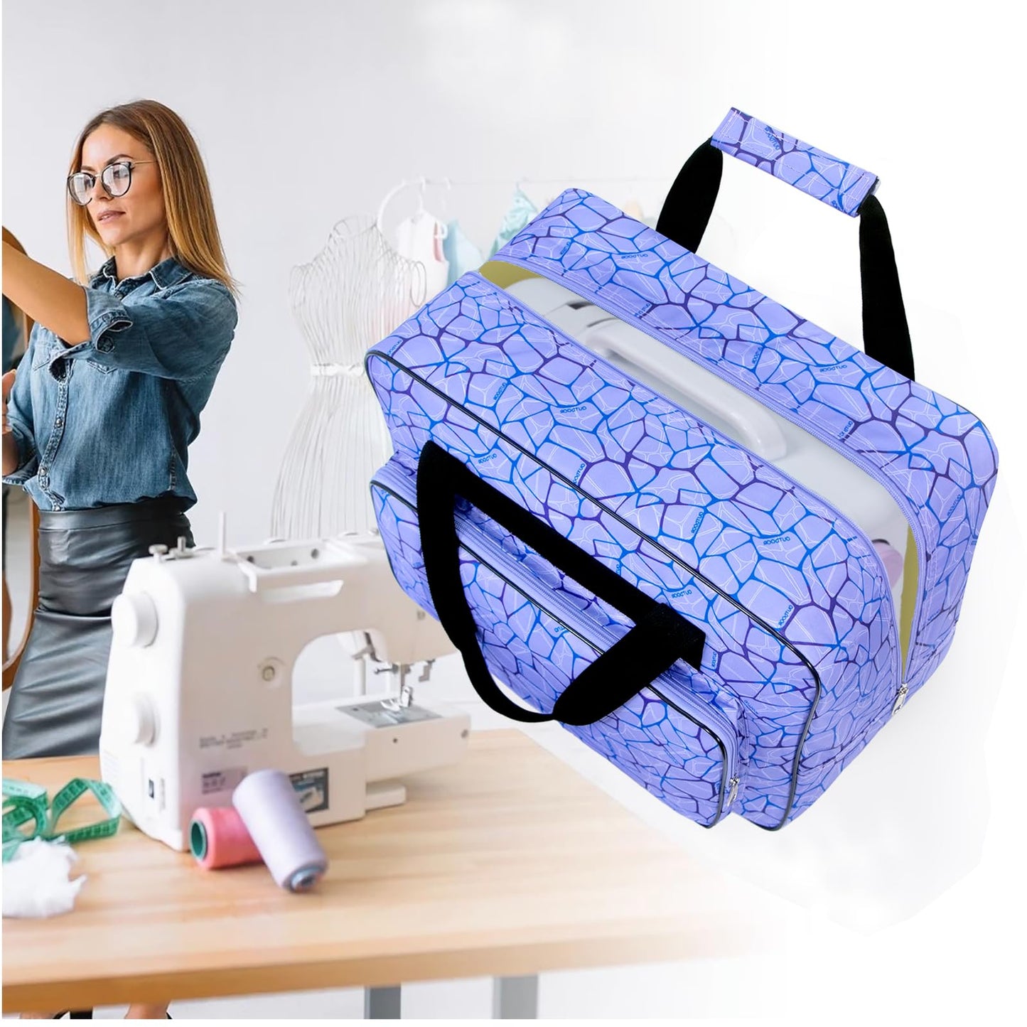 Haroranax Sewing Machine Carrying Case，Sewing Machine Carrying Case Tote Bag，Universal Tote Storage Bag with Pockets and Handles, Suitable for Most Standard Singer, Janome (PURPLE)