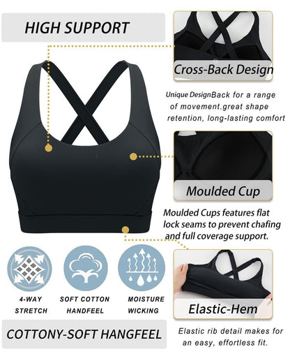 RUNNING GIRL Black Sports Bra for Women,Molded Cups High Support Sports Bras for Women Large Bust(3027Black_L)