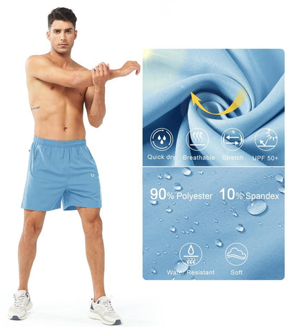 NORTHYARD Men's Athletic Running Shorts Gym Workout 7"/9"/5" Quick Dry Lightweight Sports Basketball Tennis 3 Zipper Pockets SKYBLUE-5inch 3XL
