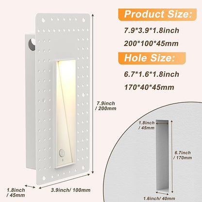 3W Recessed Motion Sensor Step Light, 3000K Warm White Night Wall Lights for Indoor Hallway, IP65 Waterproof Trimless Stair Lighting (White Finish)