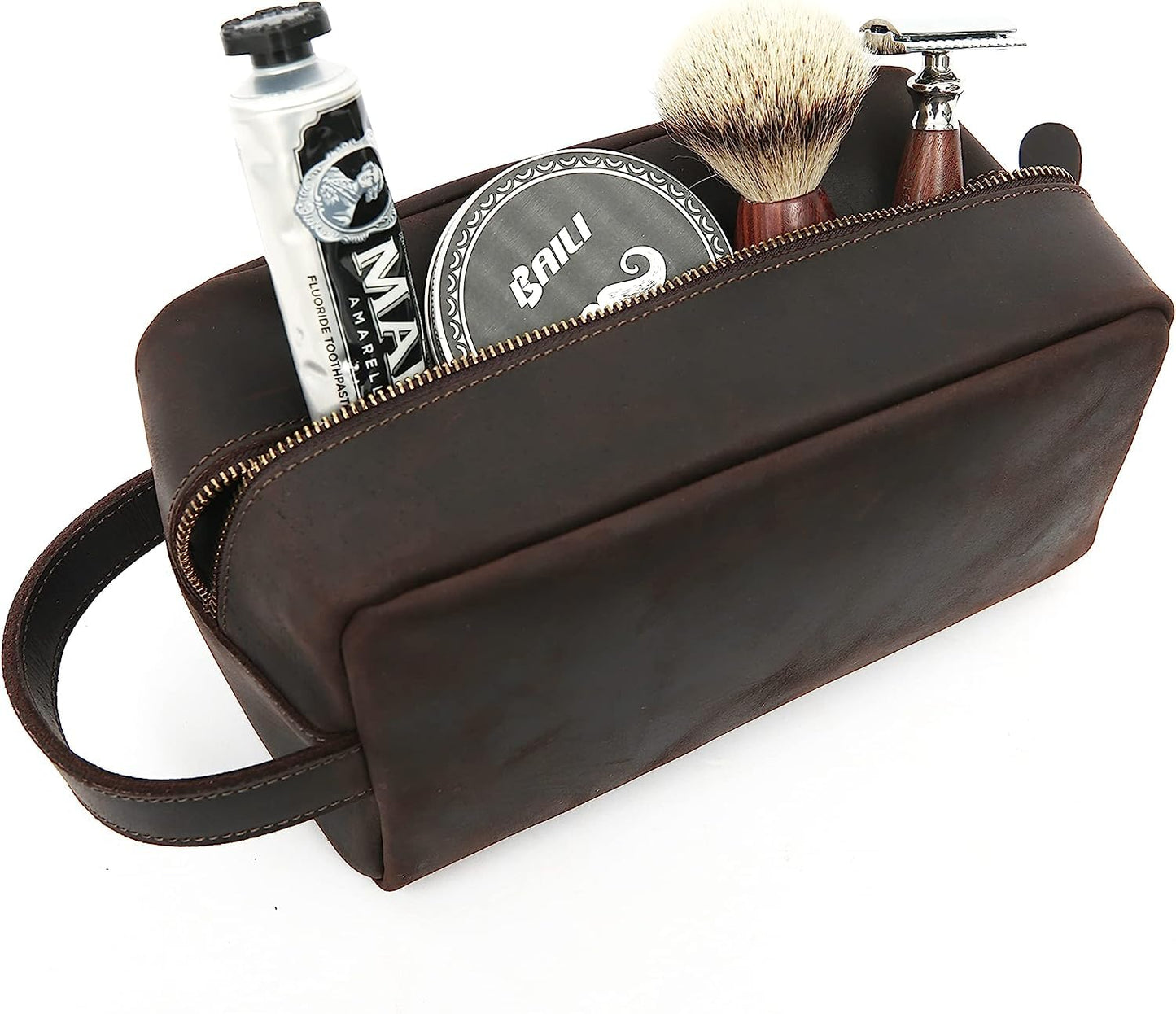 RC ROCKCOW Genuine Leather Toiletry Bag for Men Travel Shaving Dopp Kit-Large Cosmetic Bags Toiletries Bathroom Organizer