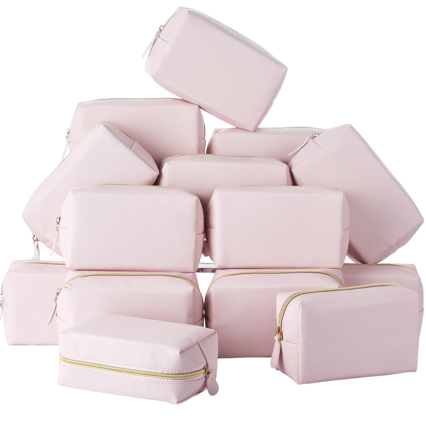 Kigeli 20 Pcs Small Makeup Bag Bulk PU Leather Cosmetic Bags with Zipper Preppy Makeup Pouch Toiletry Bag for Women Wedding Bachelorette Party Gift Travel Storage Organizer (Light Pink)