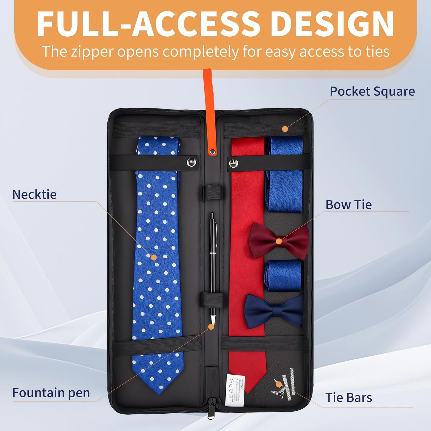 RAWMOCE Tie Storage Organizer, Hard Shell Tie Box for Business Travel, Anti-Crush Necktie Holder with Zipper Closure, Keeps Ties Neat and Wrinkle-Free (Empty Bag Only)