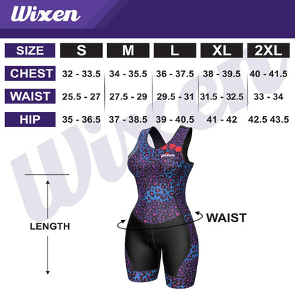 WIXEN Women's Triathlon Suit Sleeveless Tri Suit Padded Cycle Race Swim Bike Run Trisuit Back Pockets (Blue Pixels, 2XL)