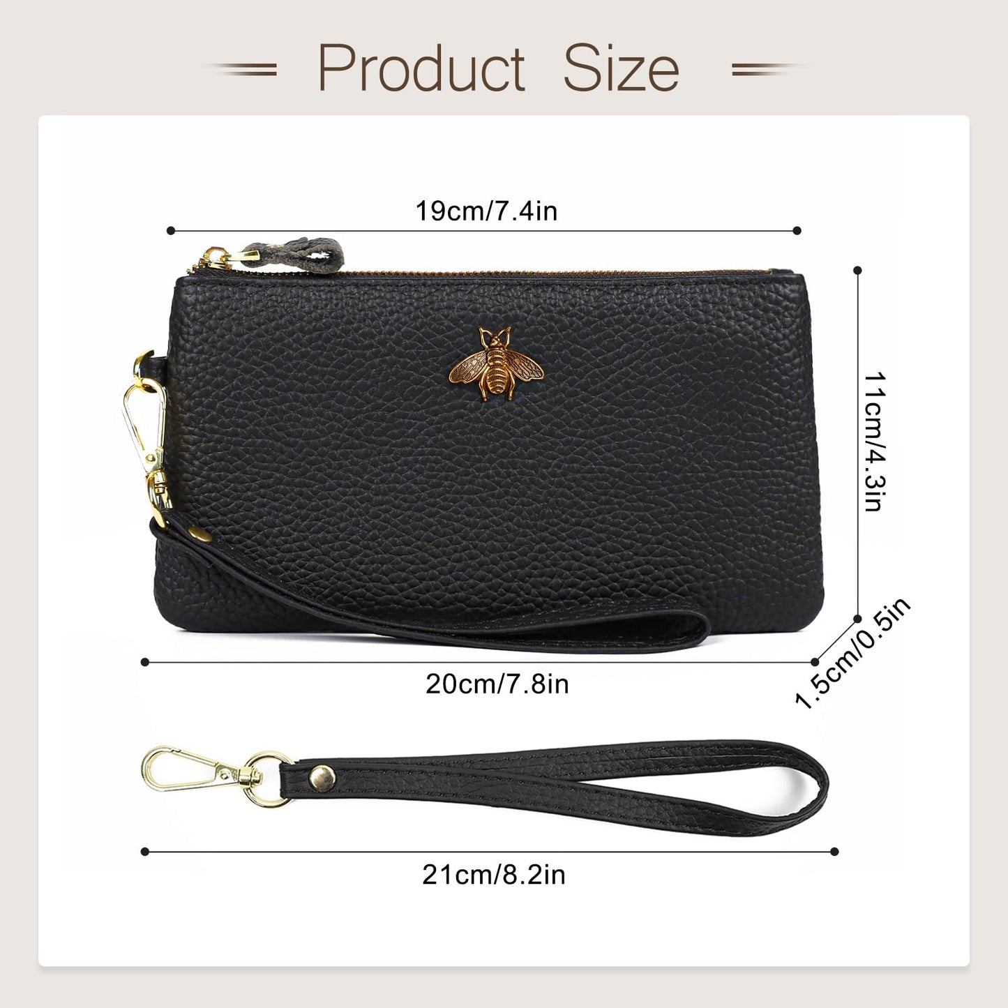 imeetu Women's Wristlet Clutch Purse Leather Cell Phone Wallet Handbag with Wrist Strap (Black)