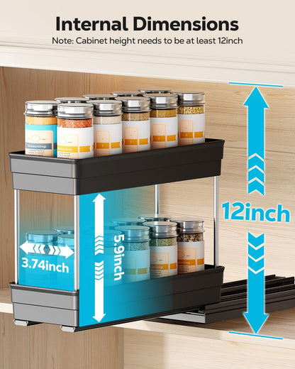 Nieifi Spice Organization for Cabinet-Vertical Spice Rack Pull Out-Spice Rack Organizer for Cabinet-4-1/3 inch Wide-Seasoning Kitchen Organizer-4.3" W x 10.6" D x 8.7" H-2 Pack-2 Tier