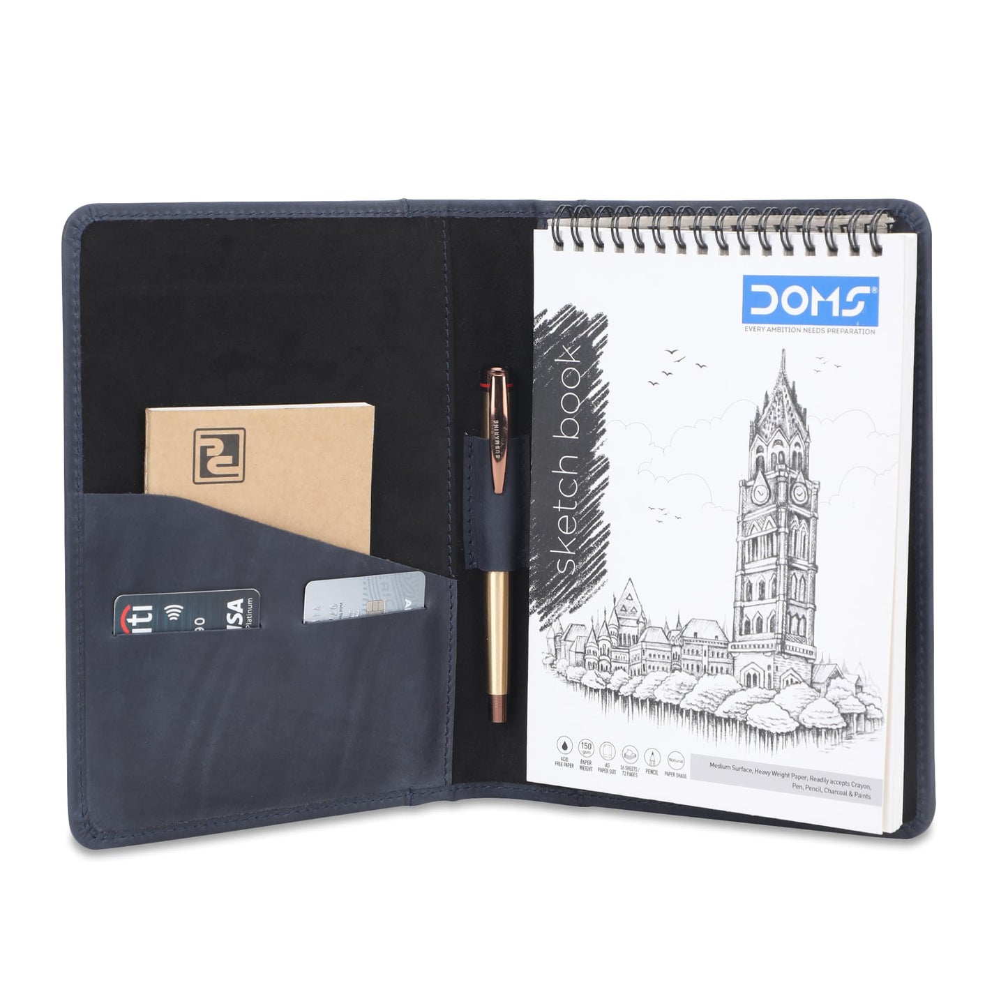 CestAntiQ Leather Junior Padfolio for Men Women Business Portfolio Folder Compact 5 x 8 Legal Pad Organizer with Pen Loop Professional Resume Interview Document Holder Padfolio (Blue)