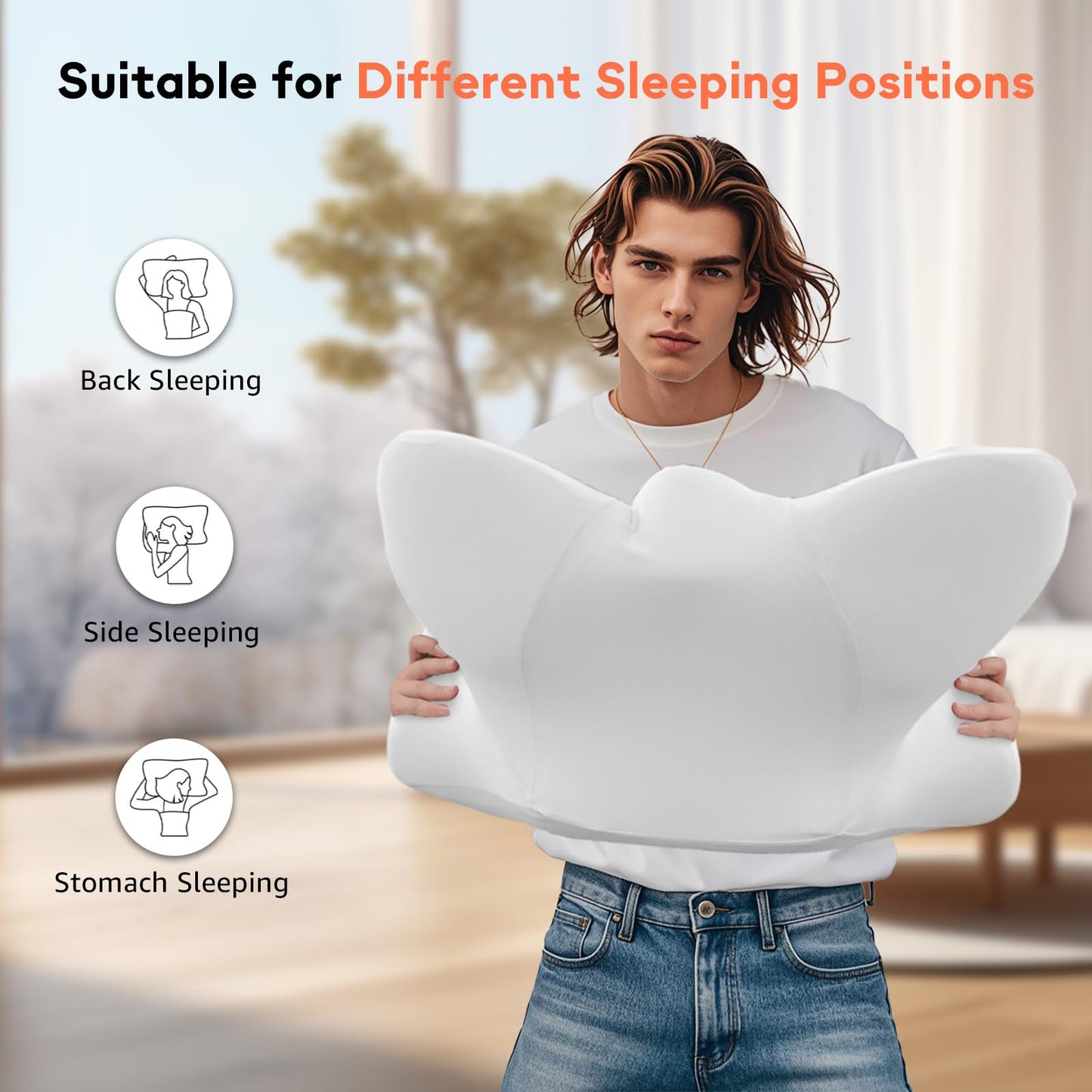 Dual-Height Cervical Neck Pillow for Pain Relief, Memory Foam Pillows with Cooling Tech -3D Ergonomic Support, Cooling Cover, for Side/Back/Stomach Sleeper Pillow, Minimalist Style - Gray,White