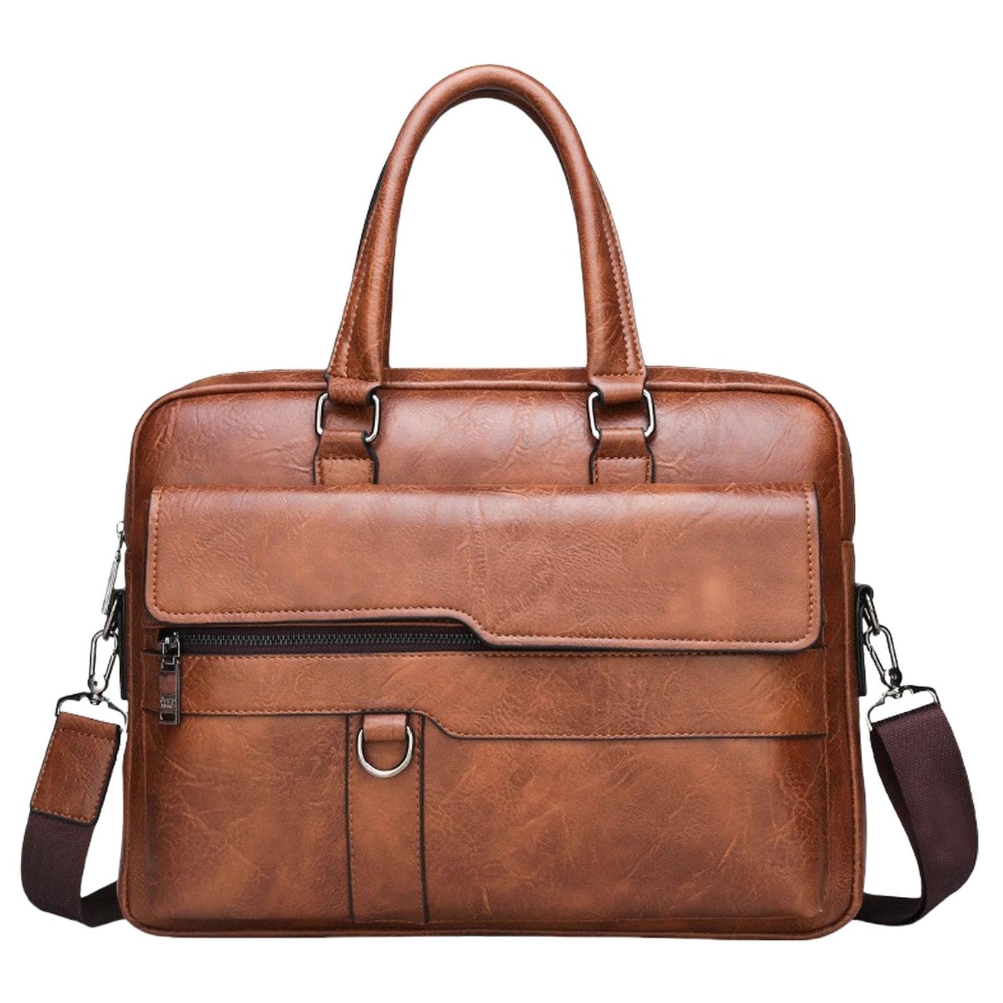 JINGTIANCD Men's Faux Leather Laptop Bag 15.7 Inch, Water-Resistant Briefcase Messenger Bag for Work, Business, Travel | Adjustable Shoulder Crossbody Office Satchel(Deep Khaki)