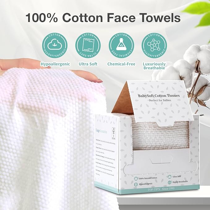 100% Pure Cotton Disposable Face Towel, 2 Pack Soft & Skin Friendly Face