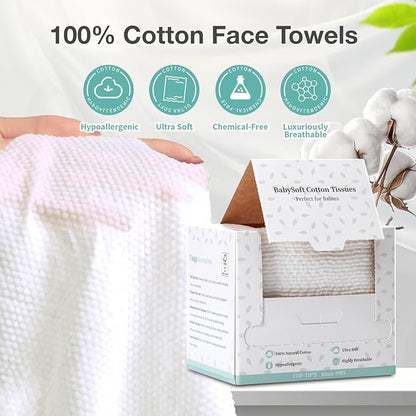 100% Pure Cotton Disposable Face Towel, 2 Pack Soft & Skin Friendly Face