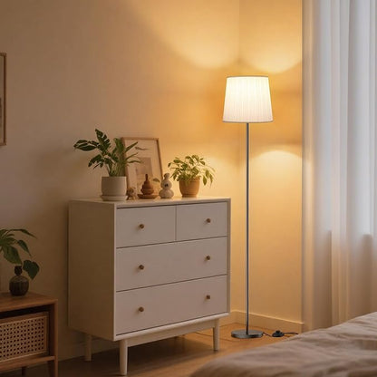 Floor Lamp with Pleated Shade - 3 Color Temps LED Standing Lamp with Foot Switch, 9W E26 Bulb Included, 62" Floor Reading Light for Living Room Bedroom Office Corner Dorm Kids, Black