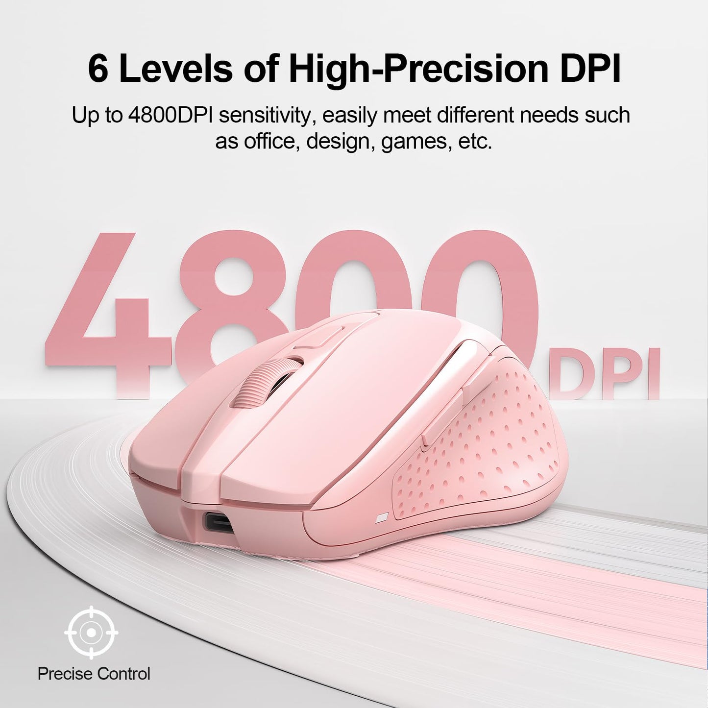 TECKNET Wireless Mouse (BT5.0/3.0 & 2.4G) Rechargeable 4800 DPI Silent USB A & Bluetooth Mouse 6 Buttons, Wide Compatibility - Grey