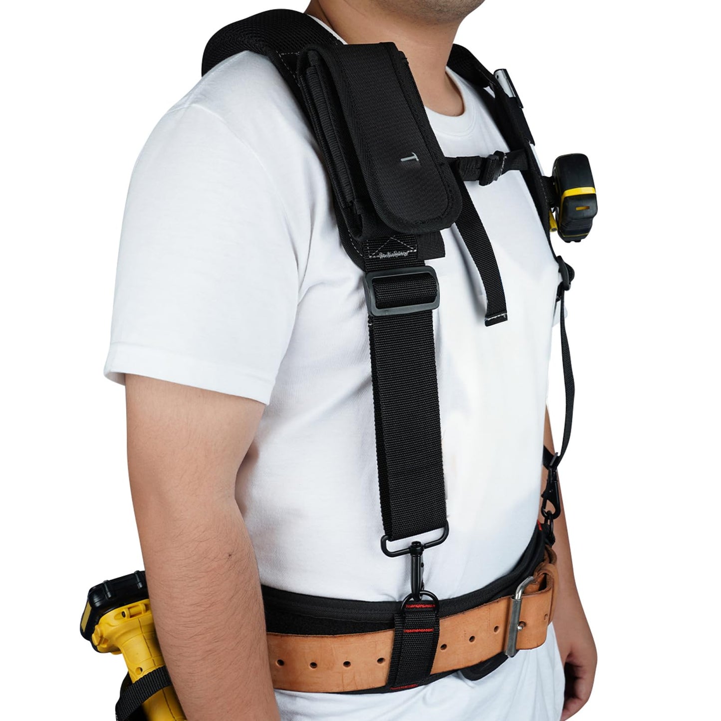 KUNN Tool Belt Suspenders Padded Construction Belt Harness with Gel Shoulder Strap Detachable Phone Holder,4 Tool Belt Loops