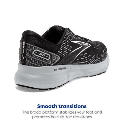 Brooks Men's Glycerin 20 Neutral Running Shoe - Black/White/Alloy - 9 Wide
