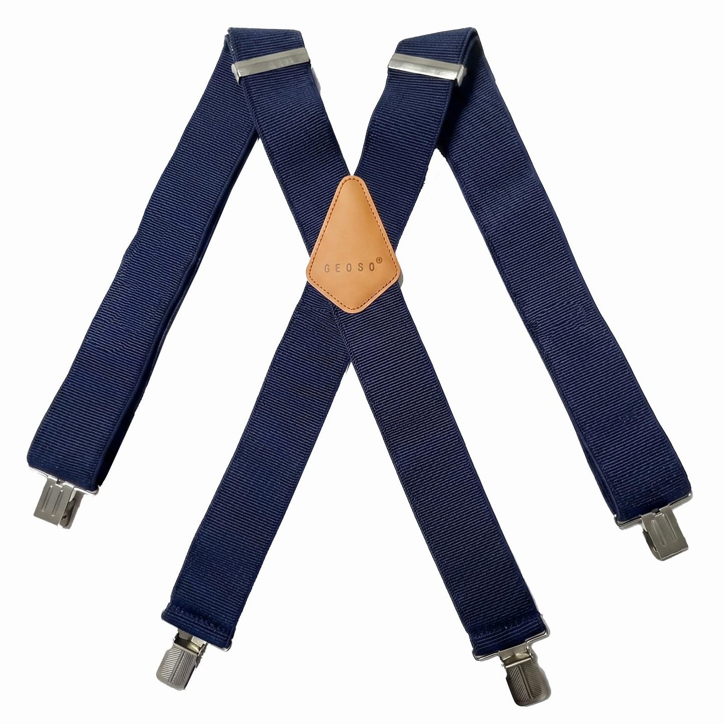 GEOSO Work Suspender, 2-Inch Wide Elastic Clip-on Suspenders for Men, Heavy-Duty Pants Suspender Blue