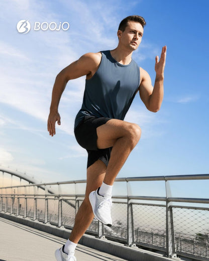 BOOJO Tank Tops Men - Summer Black Quick Dry Moisture Wicking Workout Muscle Sleeveless Shirts for Gym Running Beach