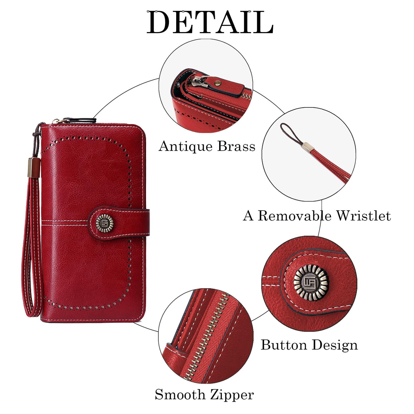 YAPAIOU Wallets for Women Leather Large Capacity Credit Card Holder Bifold RFID Blocking for Women with Pocket ID Window(Wine Red)