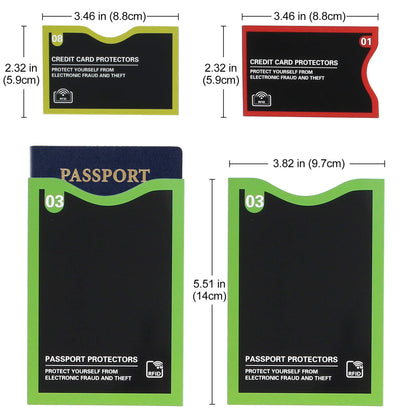 LotFancy RFID Blocking Sleeves, Set with Color Coding (19 Pack, 14 Credit Card Protectors and 5 Passport Holder Sleeves), Identity Theft Protection
