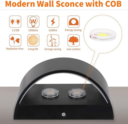 Lightess Modern Wall Sconces Indoor Wall Lamp Dimmable LED Up Down Wall Lamp 12W for Bedroom Living Room Staircase, Cool White