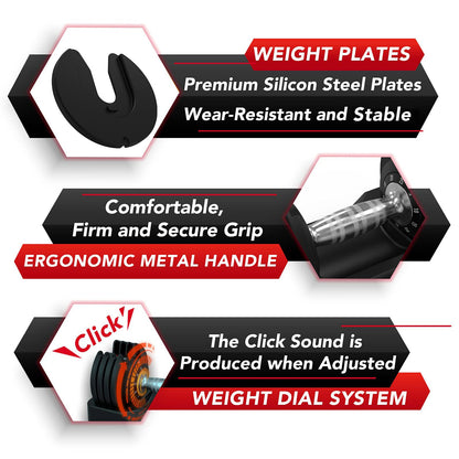 Keppi Adjustable Dumbbells Set-25lb/40lb/55lb/60lb, Anti-Slip Metal Fast Adjust Weight Handle, Exercise & Fitness for Full Body Workout - Adjustable Dumbbell Series