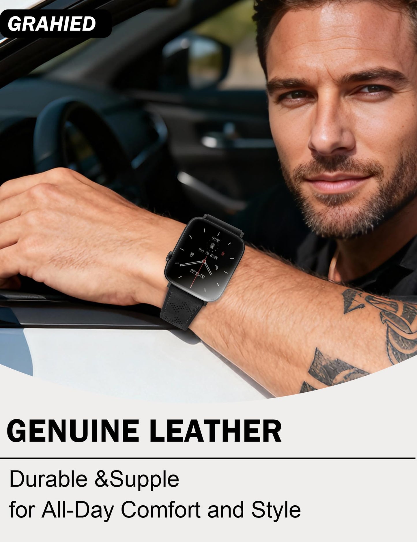 Genuine Leather Watch Band Compatible with Apple Watch Bands 49mm 46mm 45mm 44mm 42mm(S3/2/1), Daily Classic Magnetic Buckle Strap for Men iWatch Ultra SE Series 10/9/8/7/6/5/4/3/2/1(Black)