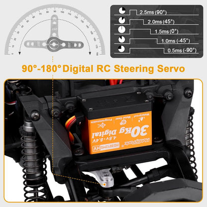 HobbyPark Waterproof 30kg RC Servo High Torque Steering Servo Motor Metal Gear All Stainless Steel Gears for Robotics DIY, RC Cars,Crawlers, Trucks, Buggy, Control Angle 180° (30kg Torque)