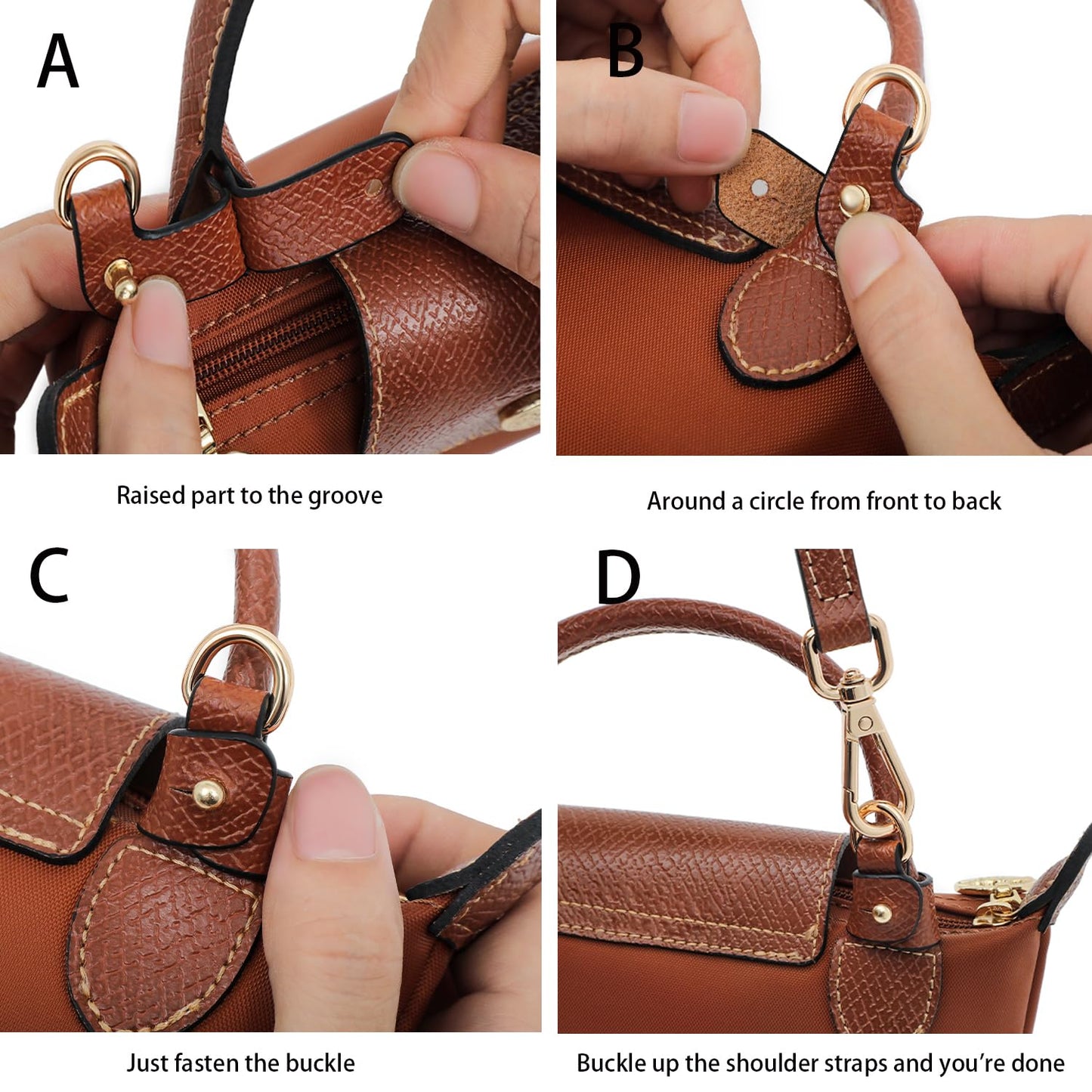 RYYXZXL Leather Purse Straps Replacement Shoulder Strap Leather Adjustable Crossbody Strap Suitable for Long champ Handbags（Brown+gold Hardware）