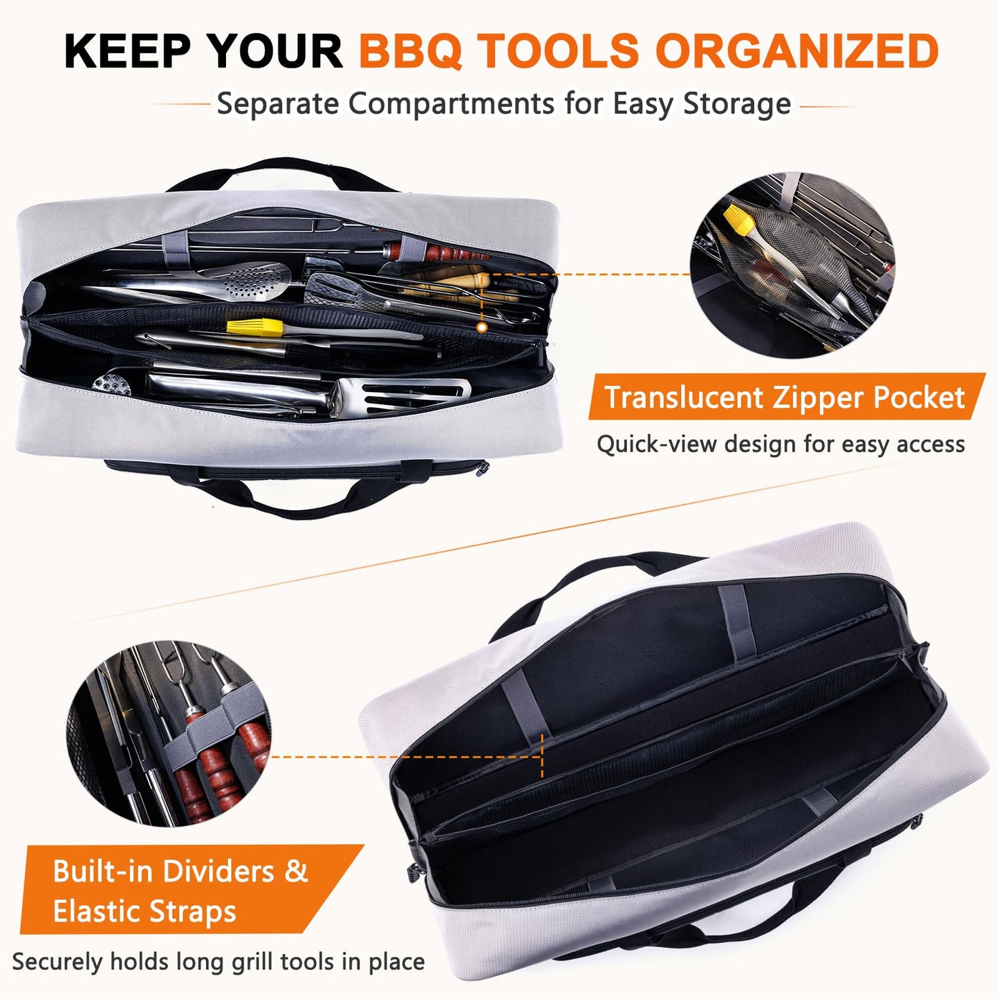 Grill Tool Bag, 22" Heavy Duty BBQ Accessories Organizer with Insulated Lining, Large Grill Utensil Organizer & Caddy for Blackstone Griddle, Camping, Tailgating, BBQ Gifts for Men (Bag Only)