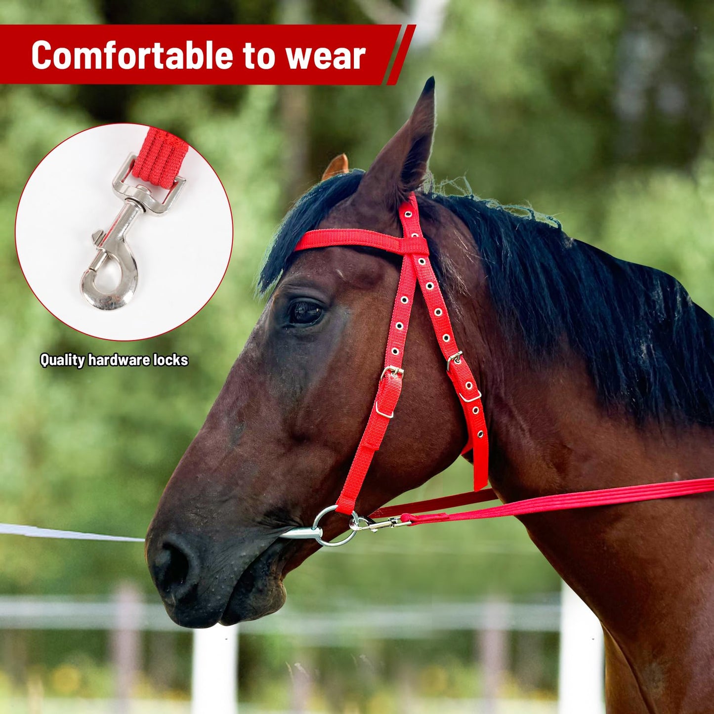 BIGANTTOW Adjustable Horse Bridle with Stainless Steel Bit, Black Nylon Headstall with Reins, Horse Bridles with Bit Non-Slip Design (Blue, L)
