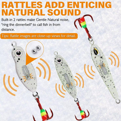 Dovesun Ice Fishing Rattle Spoons Kit Glow Ice Fishing Lures Ice Fishing jigs Accessories Gear Gifts for Walleye Bass Catfish Trout Kit 12PCS