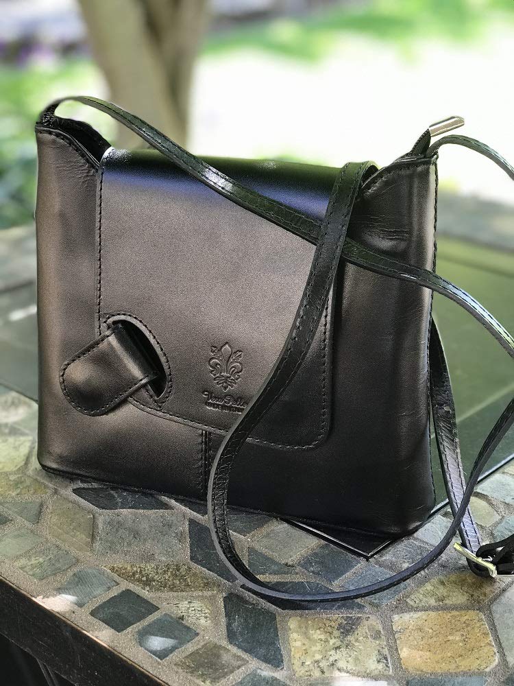 LaGaksta Isabella Crossbody Bag Purse Italian Leather, Black
