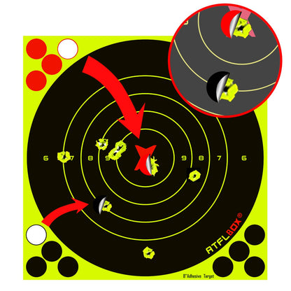 ATFLBOX 8 Inch Splatter Adhesive Bullseye Fluorescent Yellow Shooting Target Stickers, Shooting Outdoor and Indoor Ranges, Rective for Handguns, Rifle, Pistol, Pellet Guns, Airsoft, BB Guns (50 Pack)