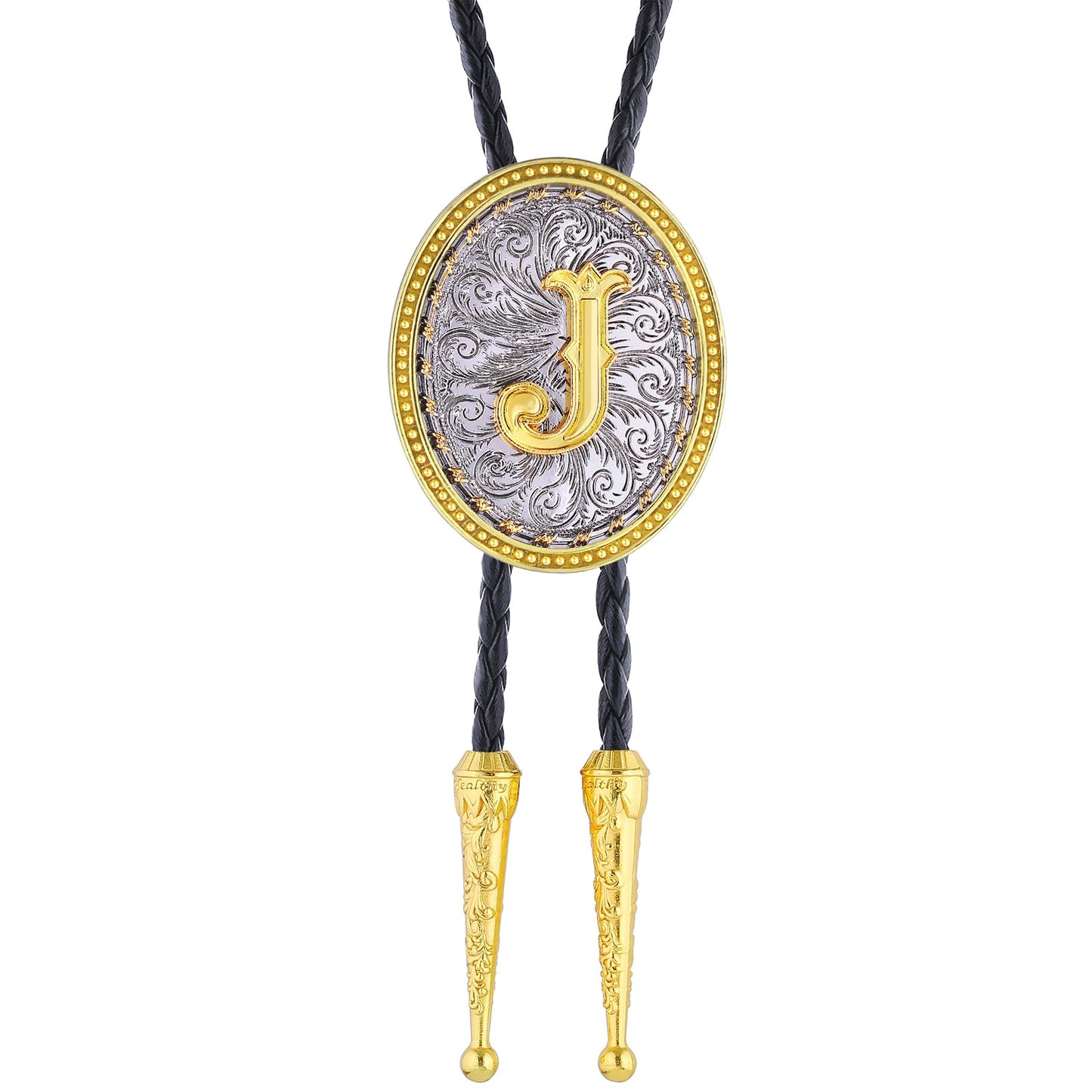 GelConnie Gold Bolo Tie Cowboy Necklace for Men Leather Rodeo Necktie Initial Letter ABCDMJR to Z Western Bolo Tie Texas Style Jewelry