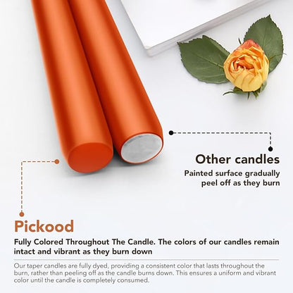 Taper Candles Set of 4 - Burnt Orange Tapered Candles, Perfect for Wedding,Dinner - Smokeless, Unscented, Long Burning - Hand Poured, Colored Tall Candlesticks