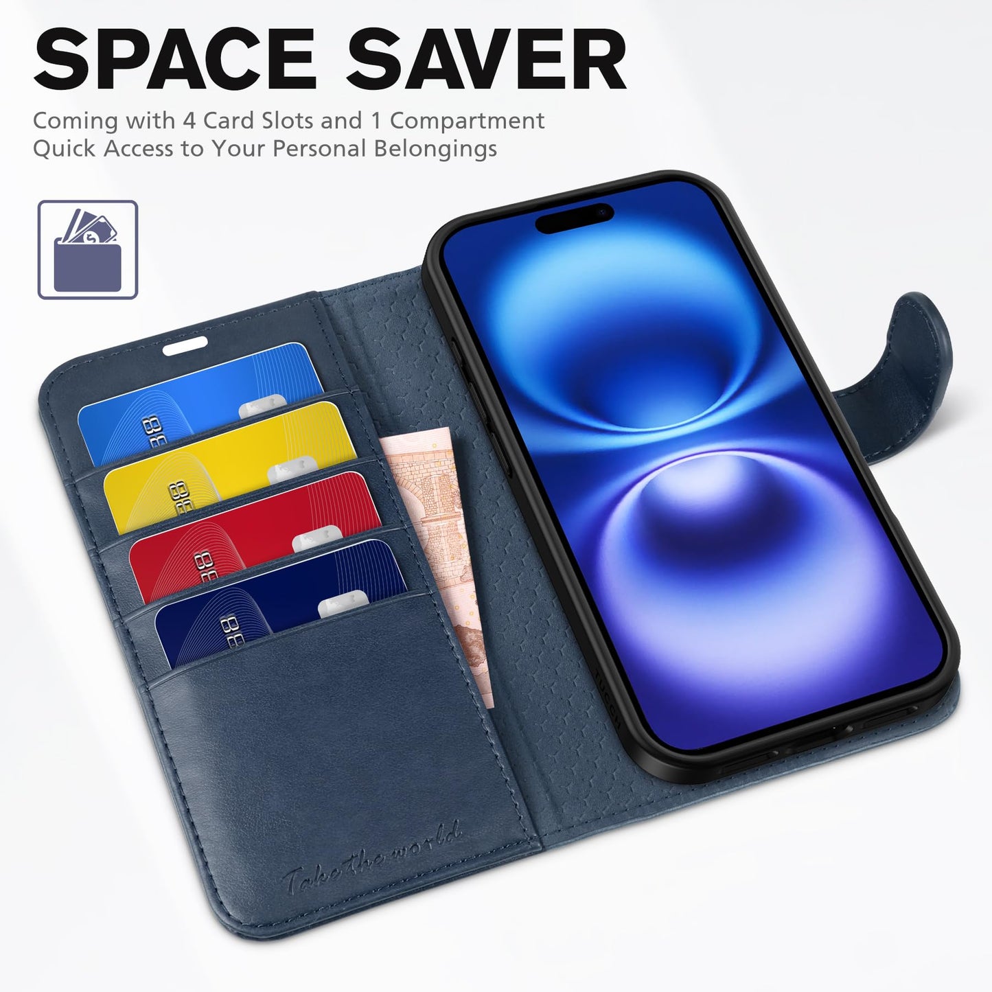 TUCCH Case for iPhone 16 Plus Case Wallet, [TPU Shockproof Inner Shell], PU Leather [RFID Blocking] 4 Card Holder Magnetic Stand Protective Cover Compatible with iPhone 16 Plus 5G 2024, Dark Blue