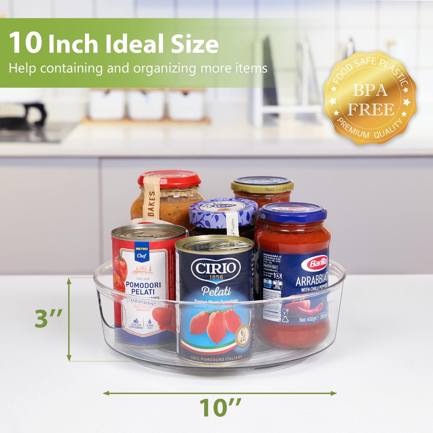 4 Pack Lazy Susan Organizer for Cabinet, Upgraded 11.5" Clear Turntable Organizer with Handles and Raised Edge, Rotating Lazy Susan Spice Storage for Kitchen, Pantry, Refrigerator, Bathroom, Table