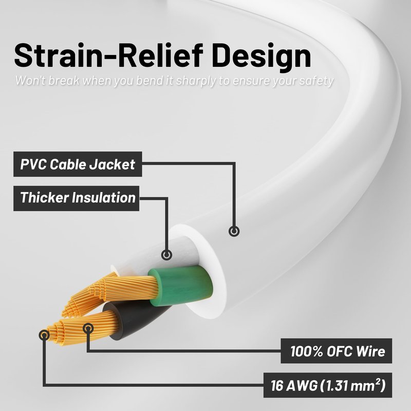 16/3 White Indoor Outdoor Extension Cord 6 Ft 2 Pack Waterproof, Extension Cord with 3 Prong Grounded Plug,13A 1625W 16AWG SJTW, Flexible Weatherproof Power Cable