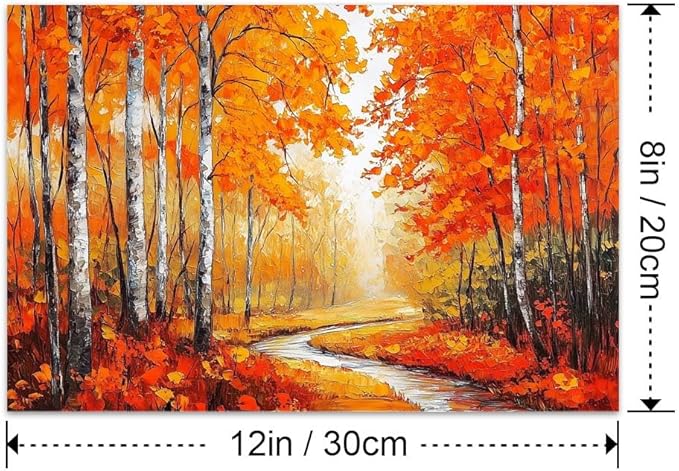 Yesad Autumn Canvas Wall Art, Fall Tree Forest Field Landscape Painting Fall Wall Art Prints Pictures Posters Artwork for Living Room Bedroom Bathroom Home Decor (Unframed,12”x8”,Tree & River)