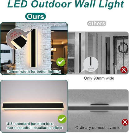 2 Pack 24in Modern LED Outdoor Wall Light,Long Outdoor LED Light Fixtures,IP65 Waterproof Exterior Wall Mount Lighting,Outside Wall Sconces Lights for House,Patio,Porch,Garden