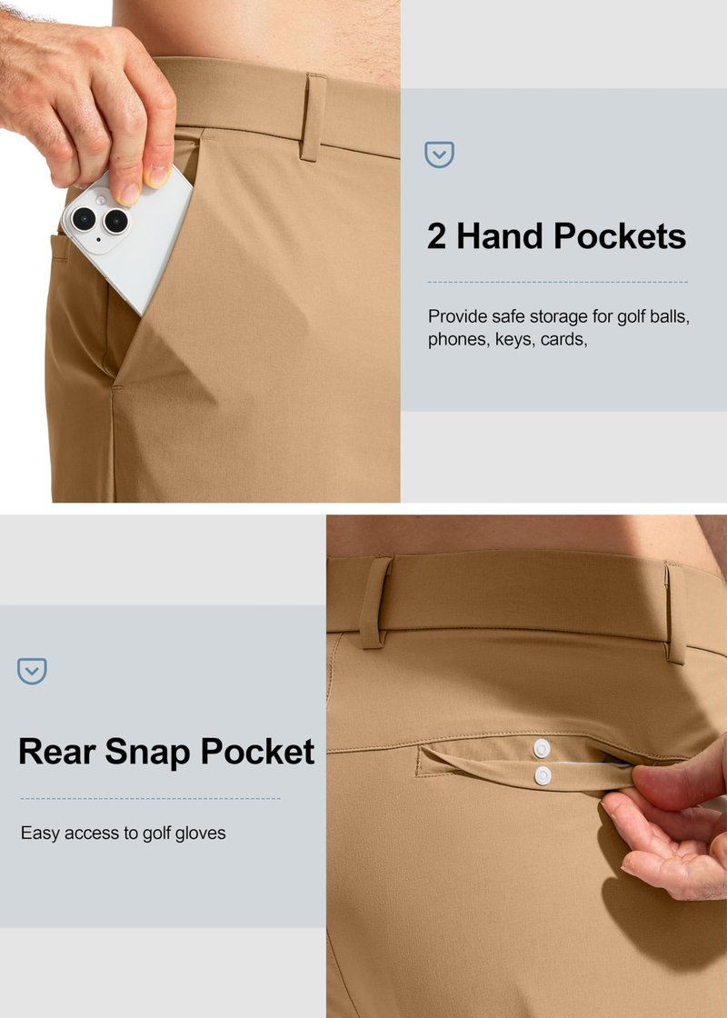 Pudolla Men's Golf Pants Work Dress Comfy Pants Casual Slacks Trousers with Pockets(Dark Khaki 42Wx34L)