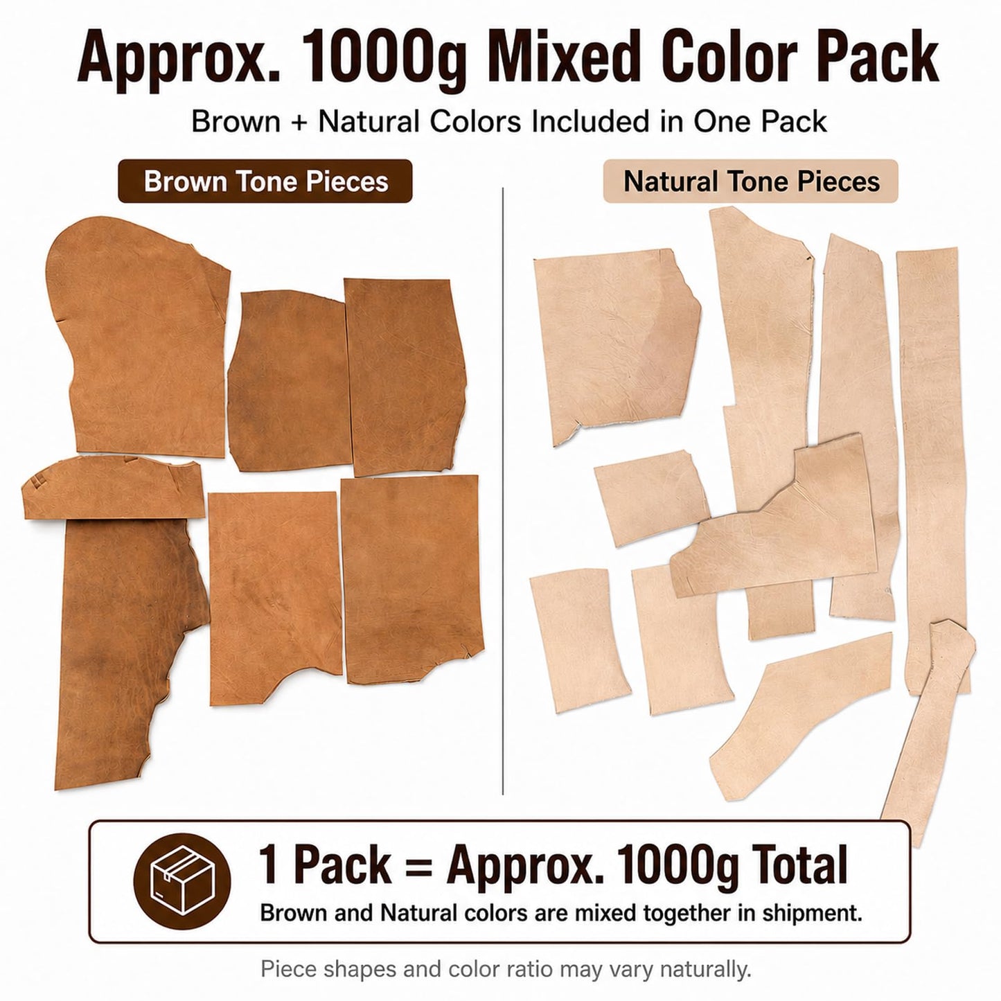 2.2 LB Genuine Cowhide Leather Scraps for Crafts, 3.5-4.0mm Thick Vegetable Tanned Leather Pieces for Tooling, Carving, Stamping, Leatherworking, Brown & Natural Tan Mix