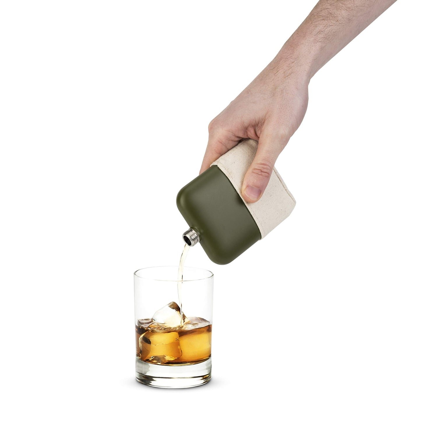 Foster & Rye Flask Whiskey Men-Stainless Steel Alcohol Matte Army Green with Canvas Wrap-6oz Set of 1, 6oz