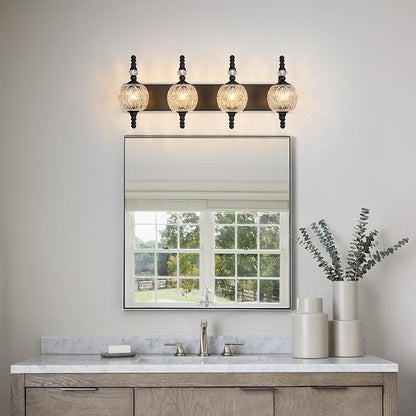 Modern Crystal Bathroom Vanity Lights Fixtures Over Mirror Black Vintage 4-Lights 28 Inch Bathroom Light Fixtures Glass Crystal Vanity Lights