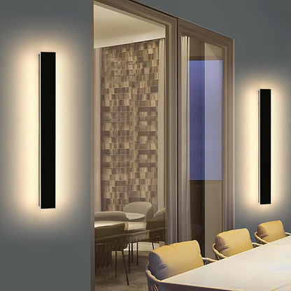 2 Pack 47.2inch Long Linear Outdoor Wall Light, 3000K Warm White Modern Wall Mounted Sconce, IP65 Waterproof, 42W, Black Exterior Lighting Fixture for Garage, Patio, Porch, Garden