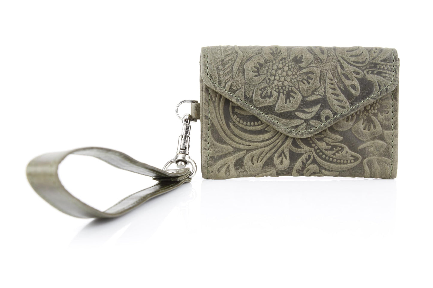 American Bison Small Floral Filigree Wristlet for Women – Compact Card Holder Wallet with Wrist Strap – Minimalist Clutch for ID, Credit Cards & Essentials (Green)