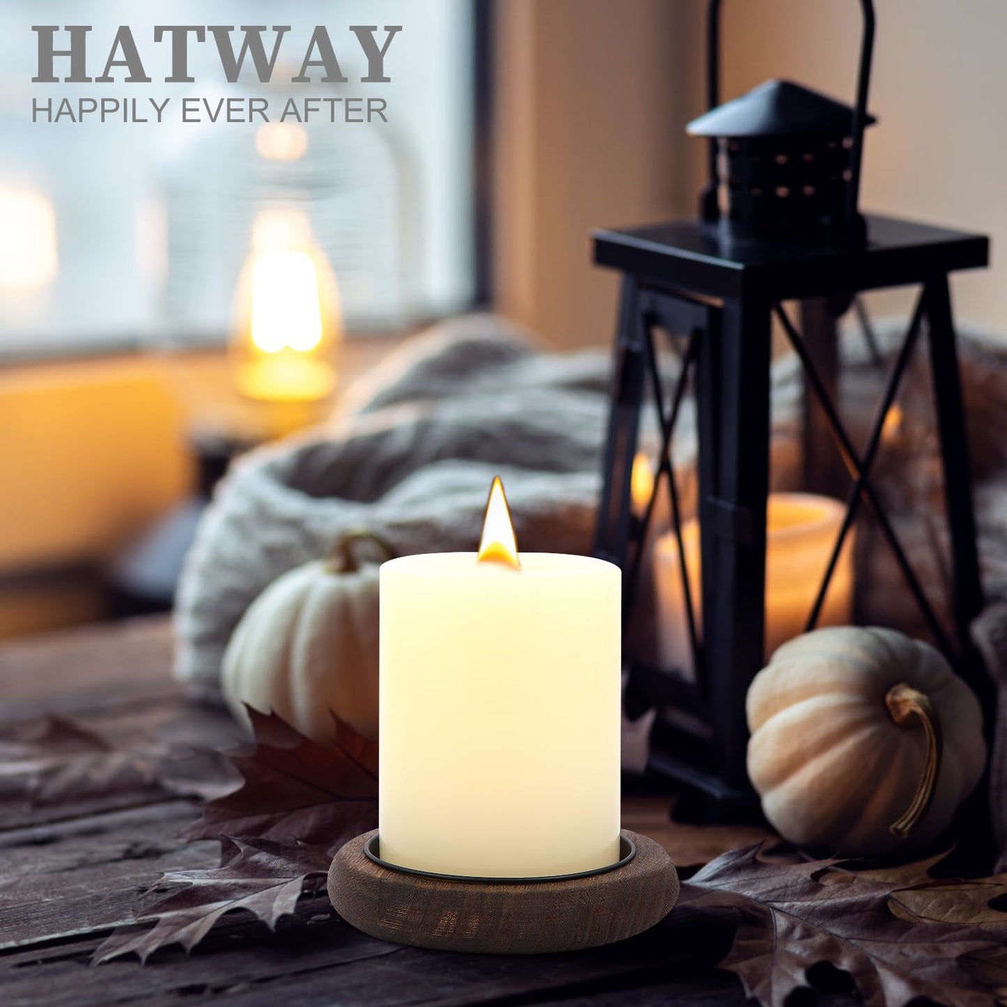Hatway Wood Candle Holder Farmhouse Decor Wooden Pillar Candles Tray for Table Centerpiece Small Decorative Tray Riser Round Wooden Plate Pedestal Stand for Coffee Table for Christmas Decor Mu-4